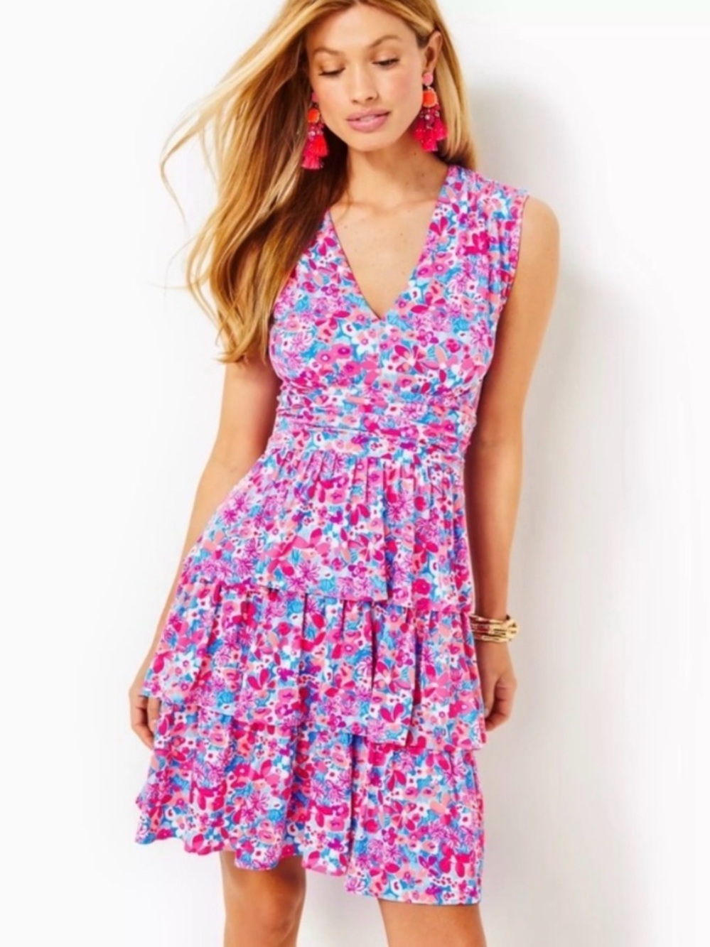 Lilly Pulitzer Pink Floral V-Neck Sleeveless Mini Dress